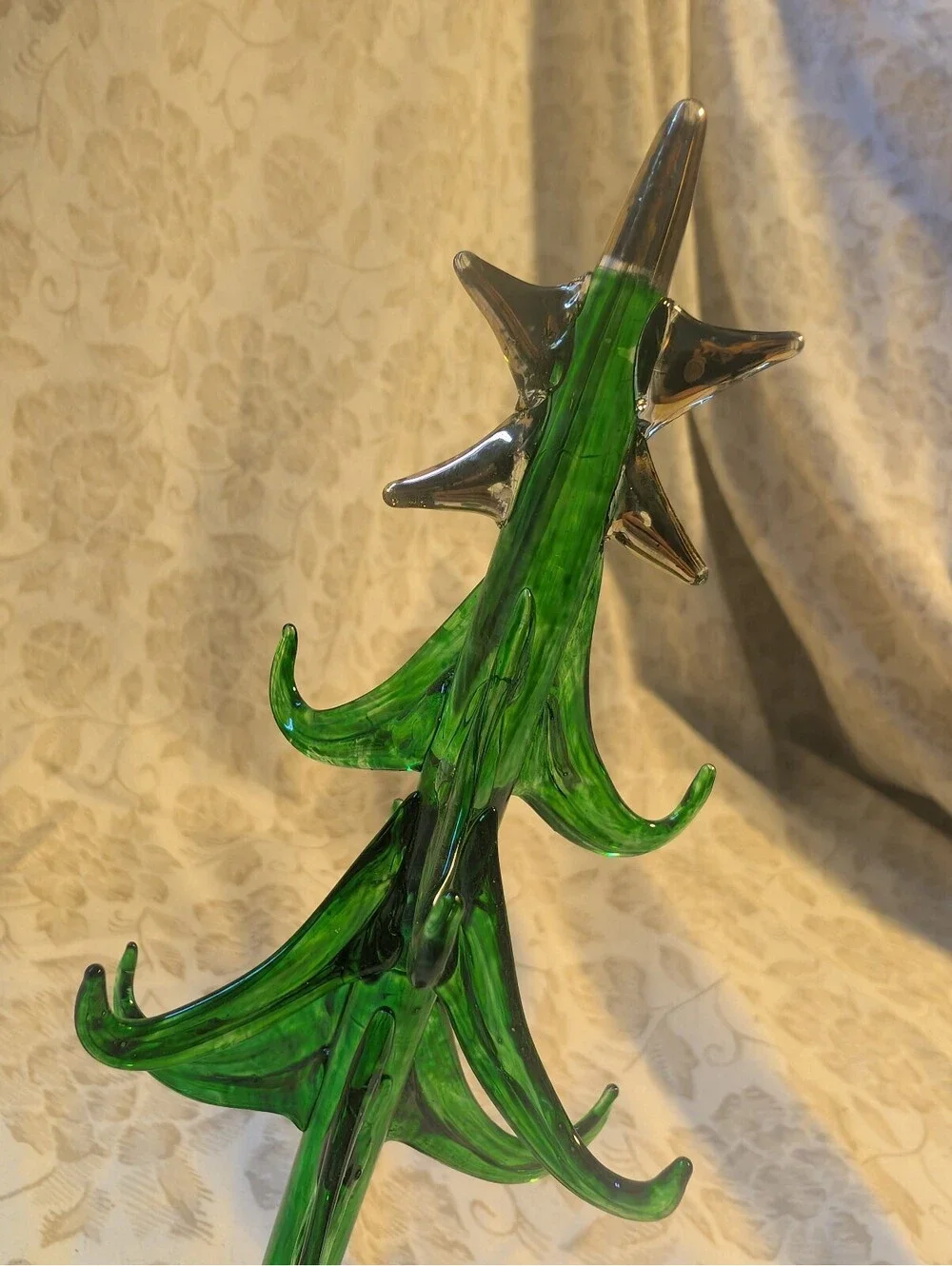 Handcrafted Glass Christmas Tree ring holder with Silver Star Top